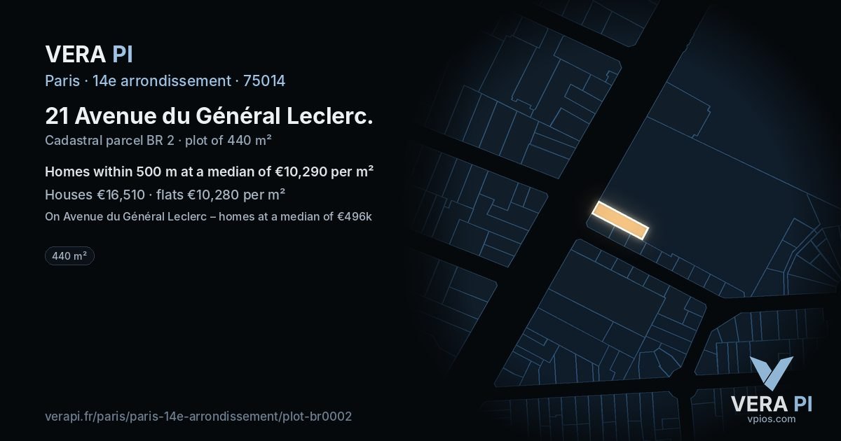 21 Avenue du Général Leclerc, 14e arrondissement at night – the plot lit, the parcels around coloured by the prices near them