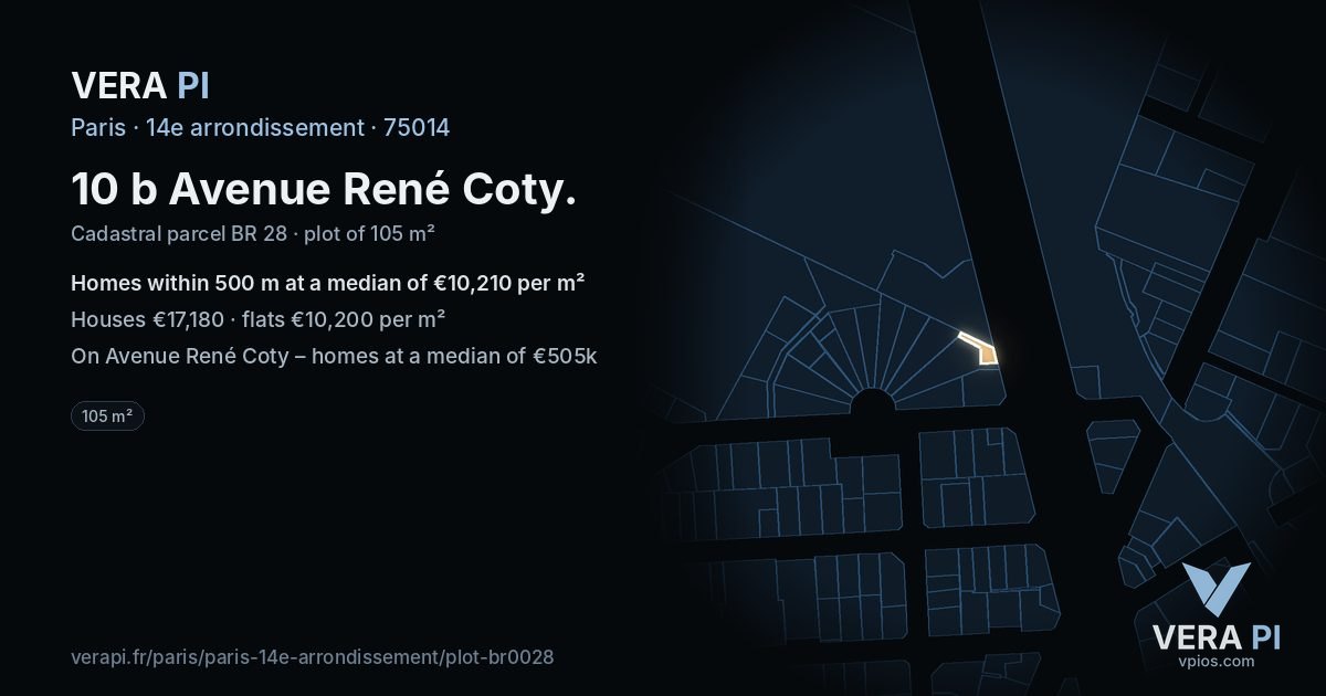 10 b Avenue René Coty, 14e arrondissement at night – the plot lit, the parcels around coloured by the prices near them