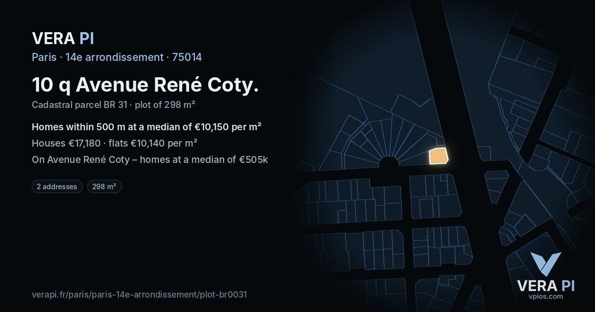 10 q Avenue René Coty, 14e arrondissement at night – the plot lit, the parcels around coloured by the prices near them