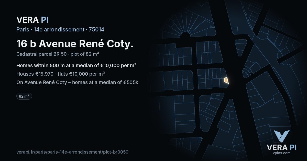 16 b Avenue René Coty, 14e arrondissement at night – the plot lit, the parcels around coloured by the prices near them