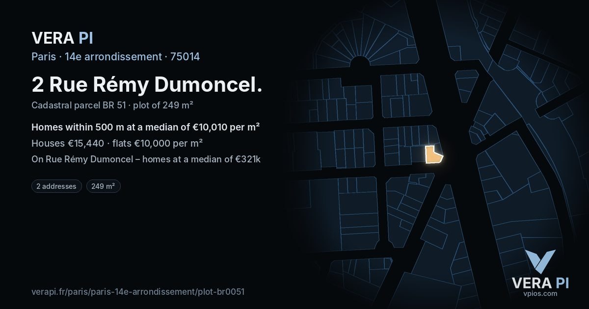 2 Rue Rémy Dumoncel, 14e arrondissement at night – the plot lit, the parcels around coloured by the prices near them