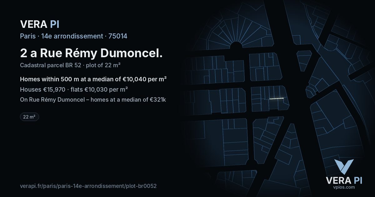 2 a Rue Rémy Dumoncel, 14e arrondissement at night – the plot lit, the parcels around coloured by the prices near them