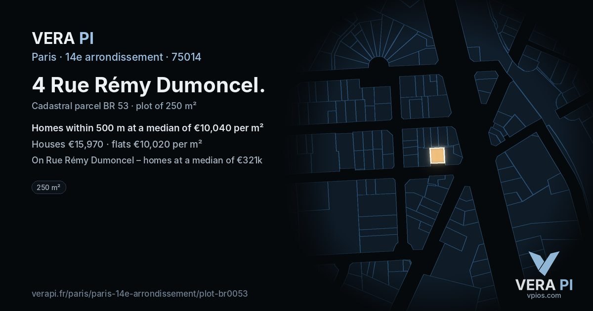 4 Rue Rémy Dumoncel, 14e arrondissement at night – the plot lit, the parcels around coloured by the prices near them