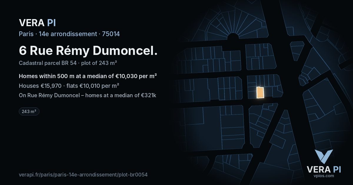 6 Rue Rémy Dumoncel, 14e arrondissement at night – the plot lit, the parcels around coloured by the prices near them