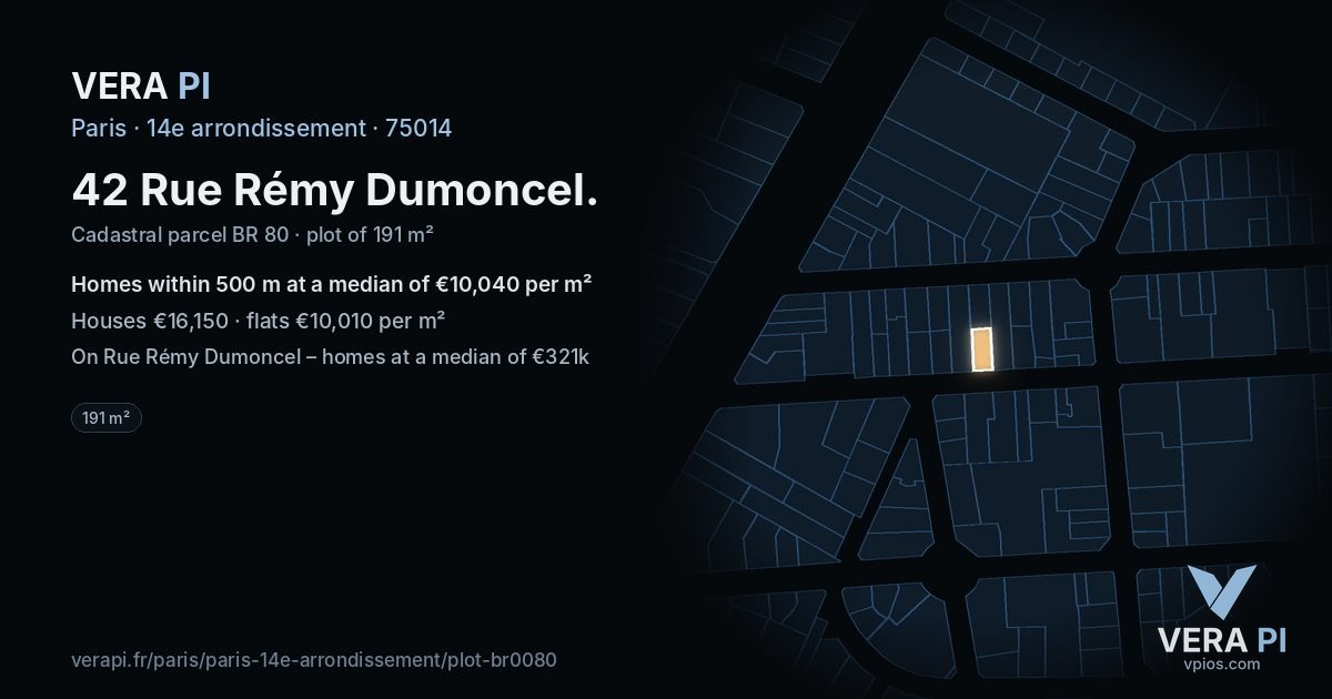 42 Rue Rémy Dumoncel, 14e arrondissement at night – the plot lit, the parcels around coloured by the prices near them