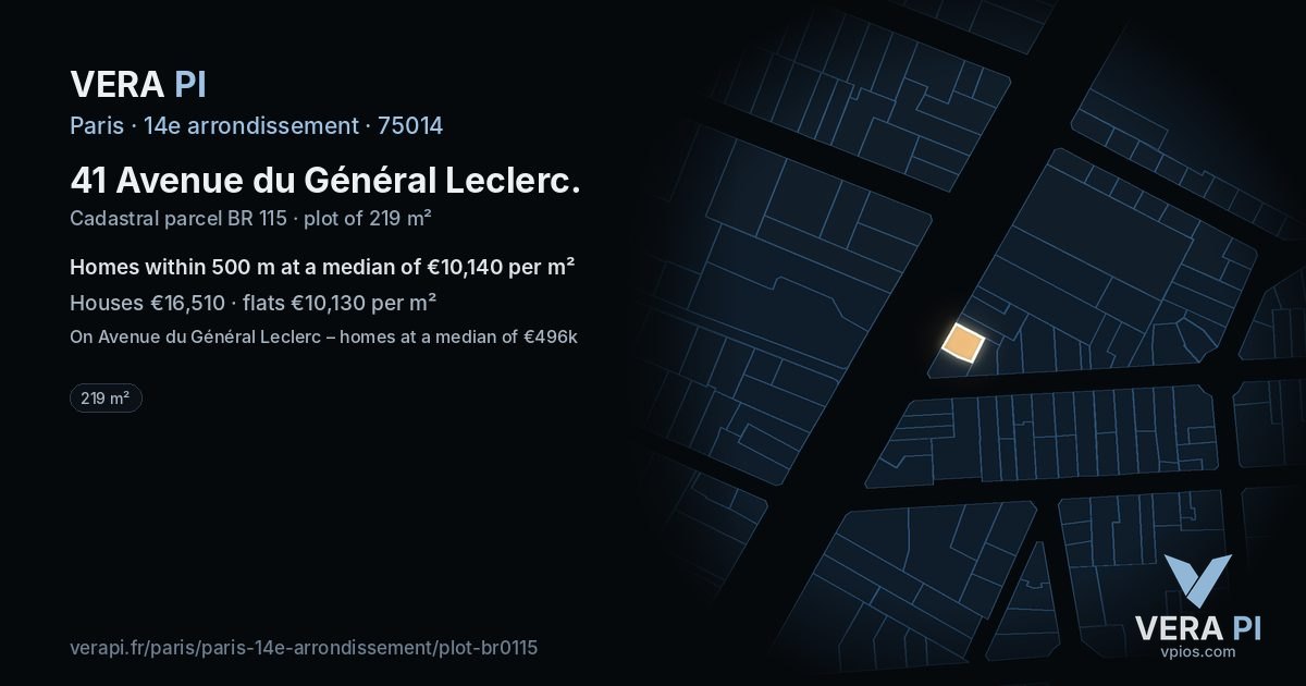 41 Avenue du Général Leclerc, 14e arrondissement at night – the plot lit, the parcels around coloured by the prices near them