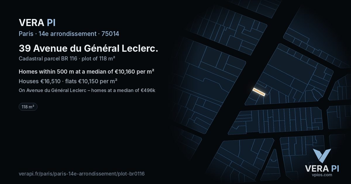 39 Avenue du Général Leclerc, 14e arrondissement at night – the plot lit, the parcels around coloured by the prices near them