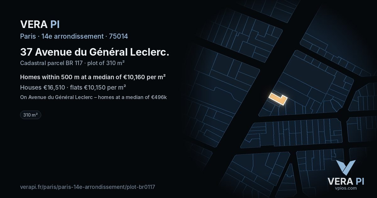 37 Avenue du Général Leclerc, 14e arrondissement at night – the plot lit, the parcels around coloured by the prices near them