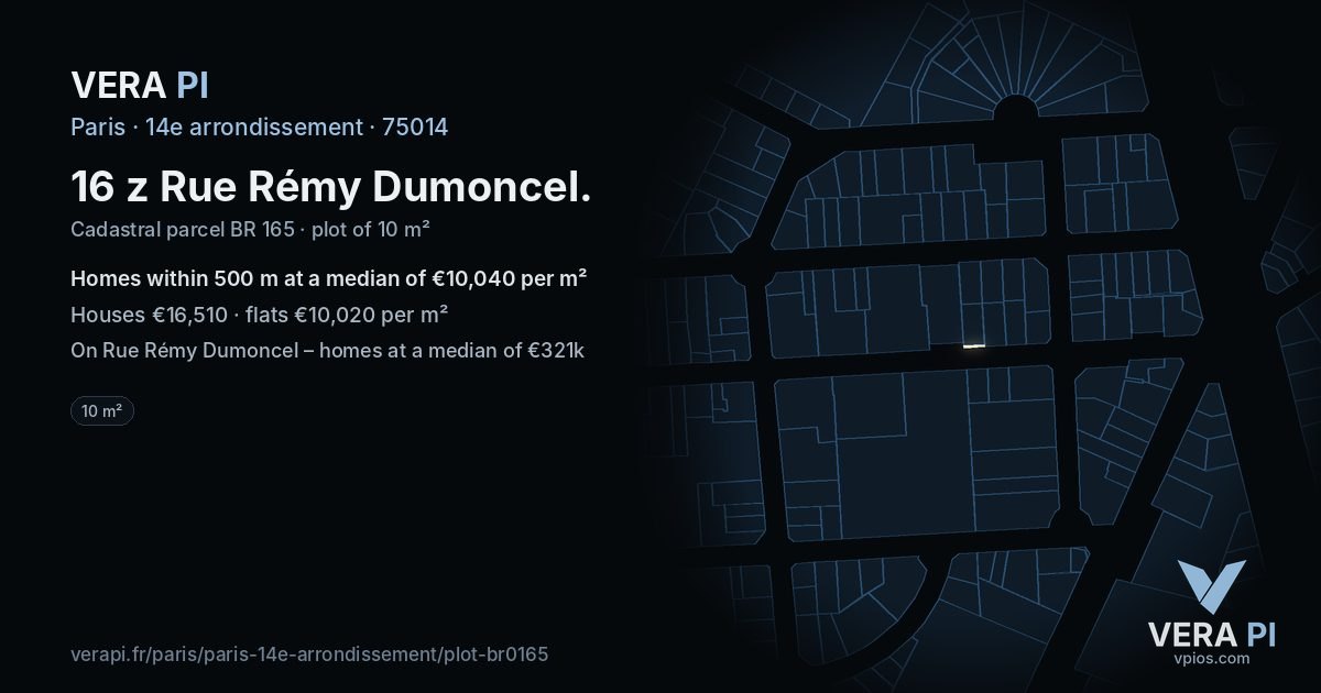16 z Rue Rémy Dumoncel, 14e arrondissement at night – the plot lit, the parcels around coloured by the prices near them