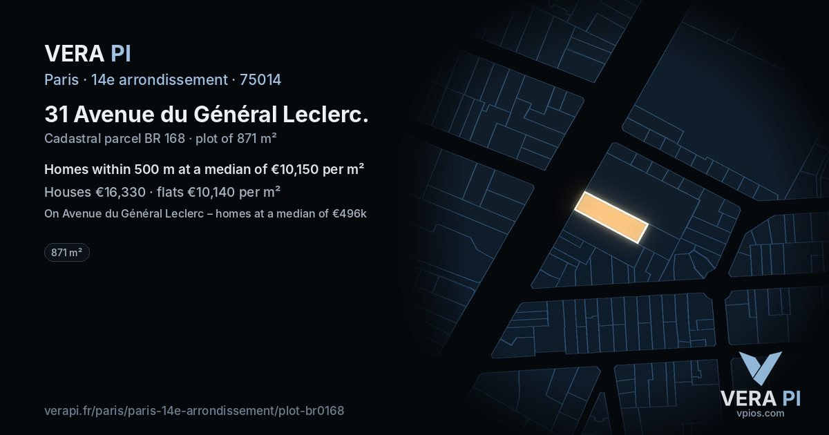 31 Avenue du Général Leclerc, 14e arrondissement at night – the plot lit, the parcels around coloured by the prices near them