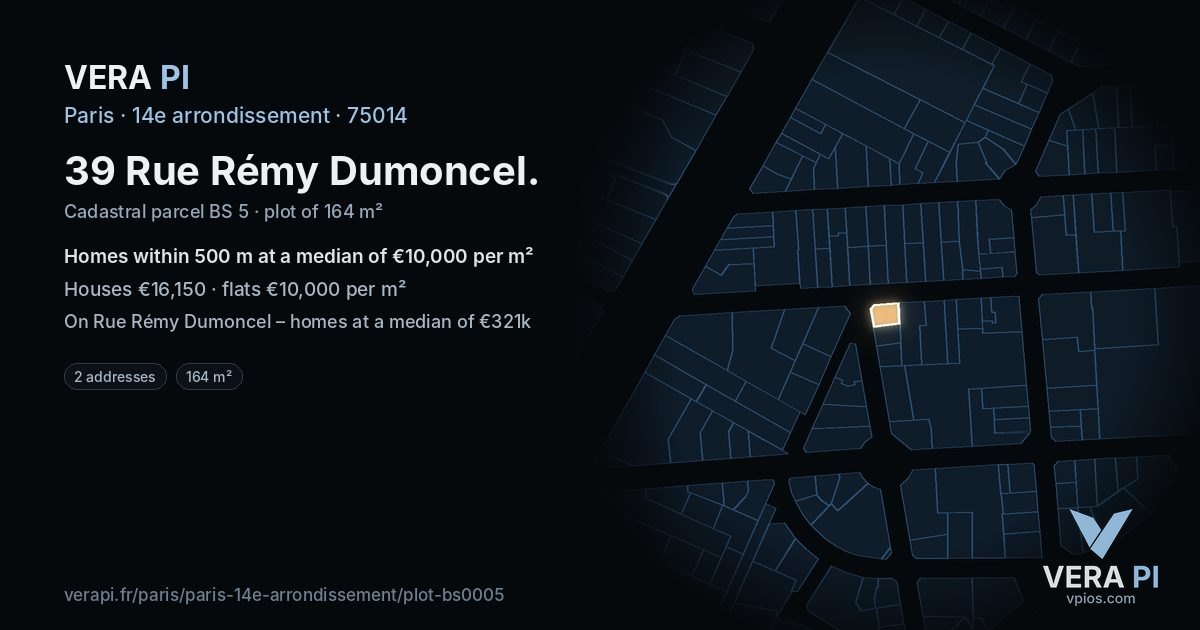 39 Rue Rémy Dumoncel, 14e arrondissement at night – the plot lit, the parcels around coloured by the prices near them