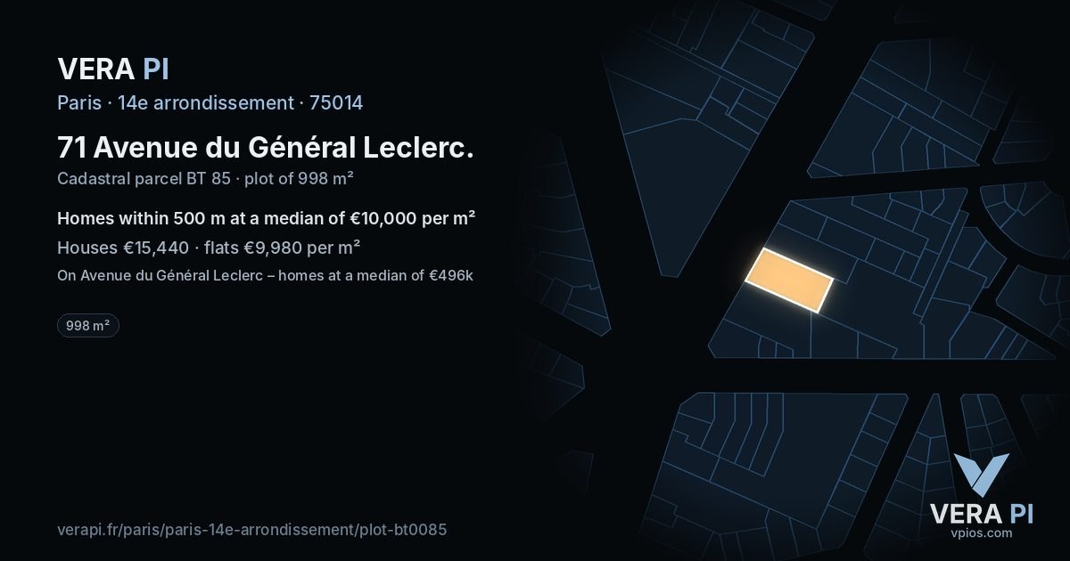 71 Avenue du Général Leclerc, 14e arrondissement at night – the plot lit, the parcels around coloured by the prices near them