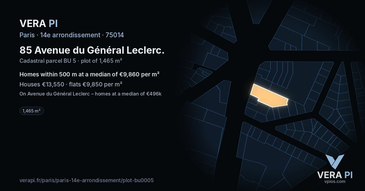 85 Avenue du Général Leclerc, 14e arrondissement at night – the plot lit, the parcels around coloured by the prices near them
