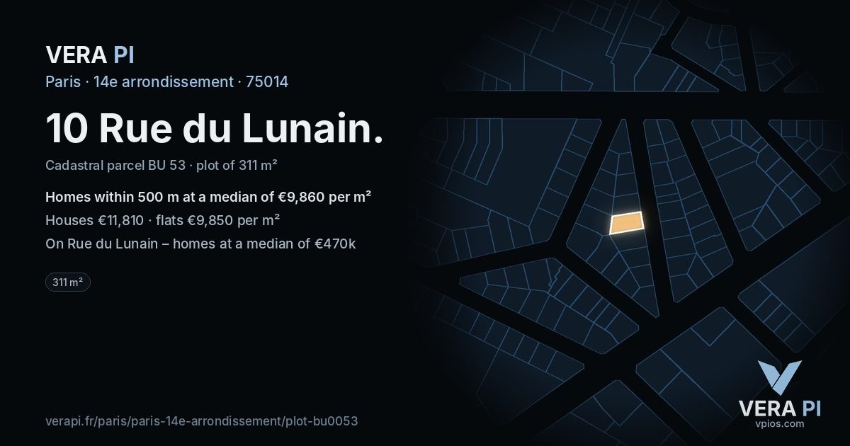 10 Rue du Lunain, 14e arrondissement at night – the plot lit, the parcels around coloured by the prices near them