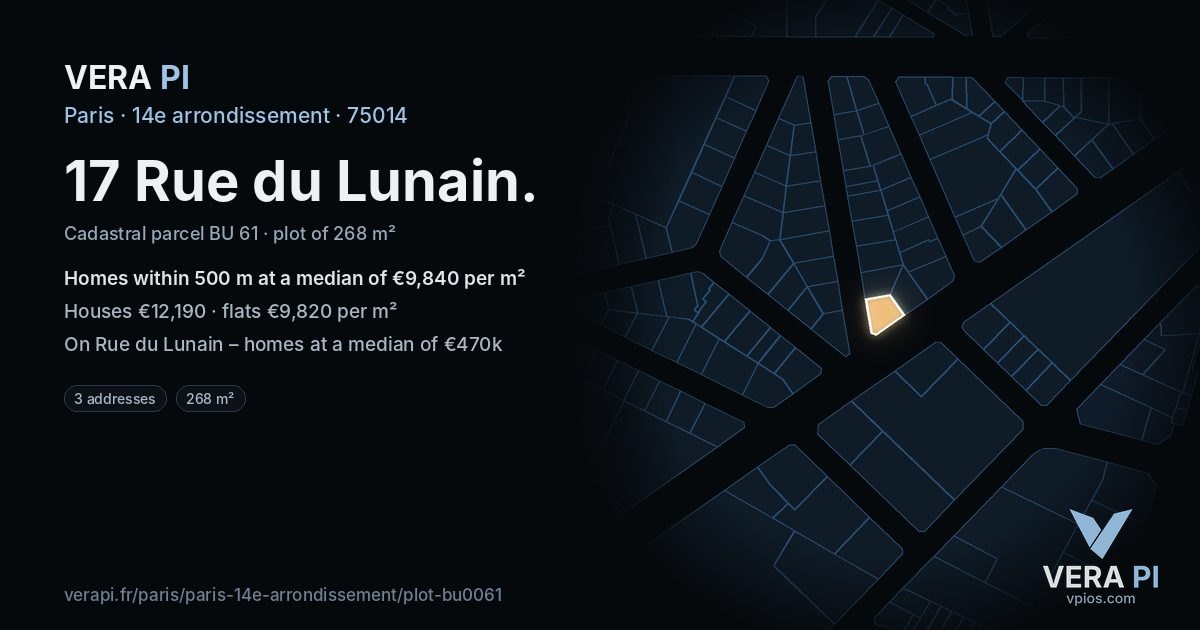 17 Rue du Lunain, 14e arrondissement at night – the plot lit, the parcels around coloured by the prices near them