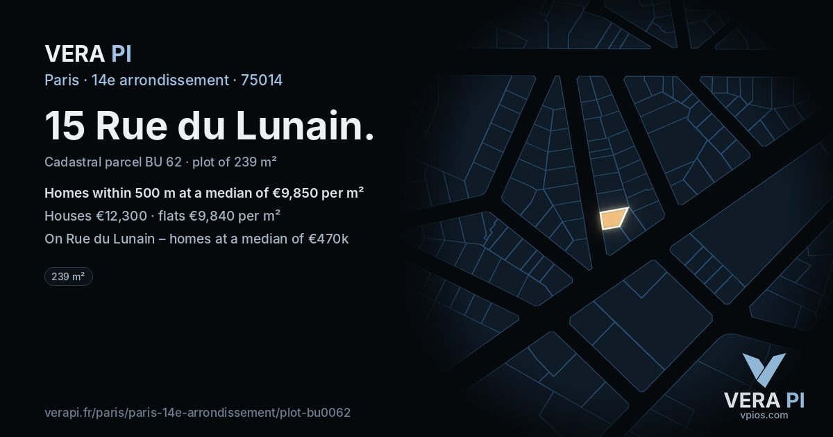 15 Rue du Lunain, 14e arrondissement at night – the plot lit, the parcels around coloured by the prices near them