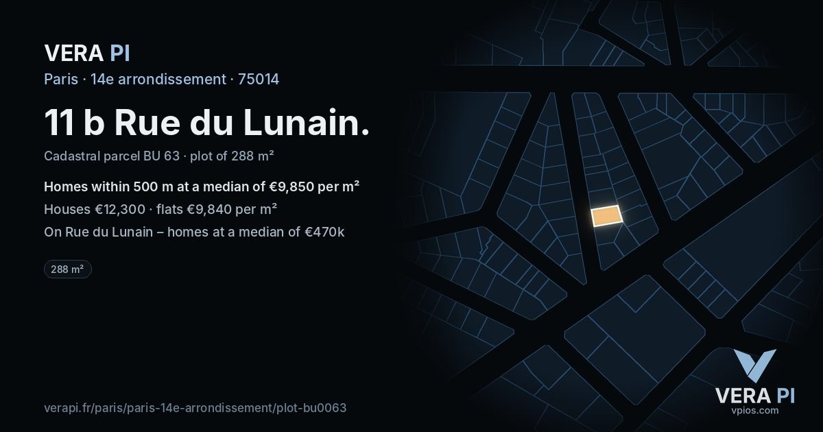 11 b Rue du Lunain, 14e arrondissement at night – the plot lit, the parcels around coloured by the prices near them