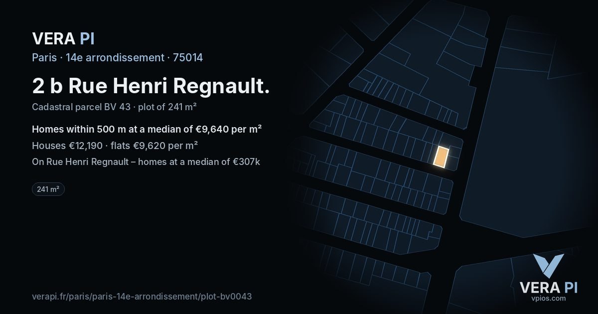 2 b Rue Henri Regnault, 14e arrondissement at night – the plot lit, the parcels around coloured by the prices near them