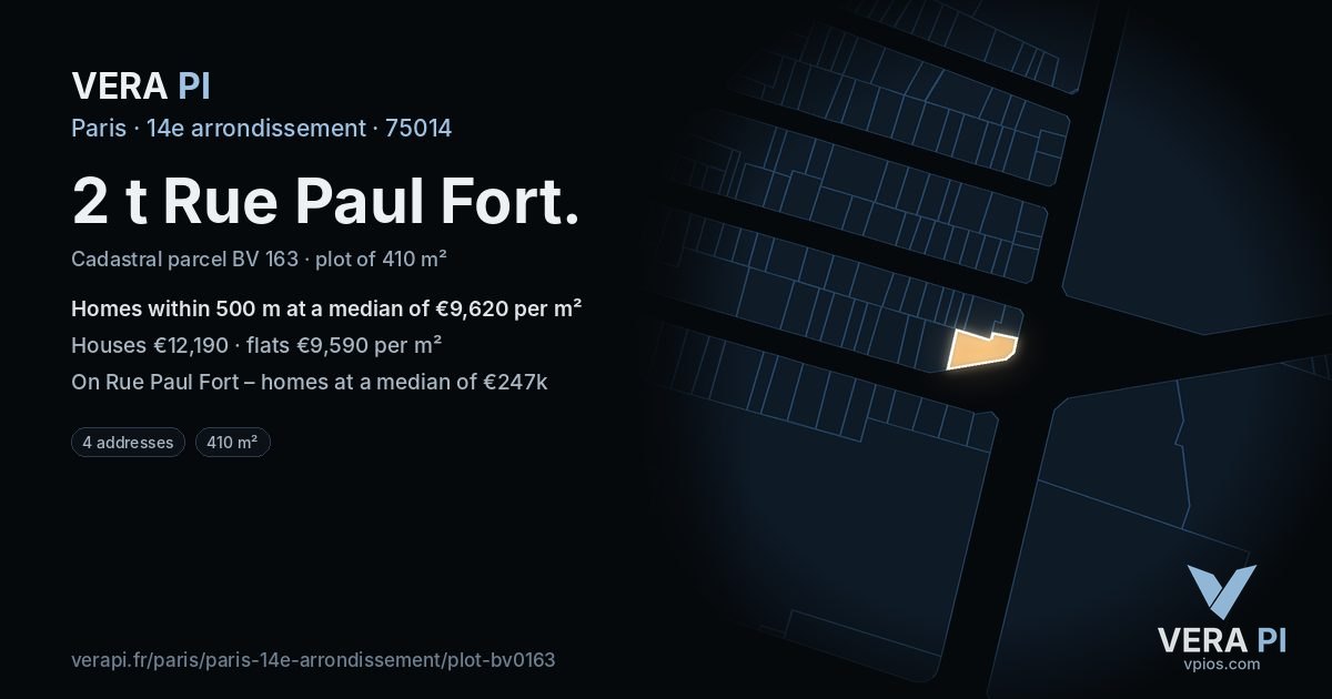 2 t Rue Paul Fort, 14e arrondissement at night – the plot lit, the parcels around coloured by the prices near them