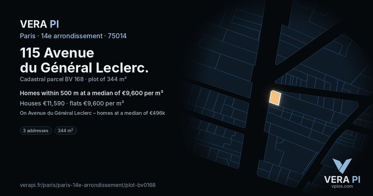 115 Avenue du Général Leclerc, 14e arrondissement at night – the plot lit, the parcels around coloured by the prices near them