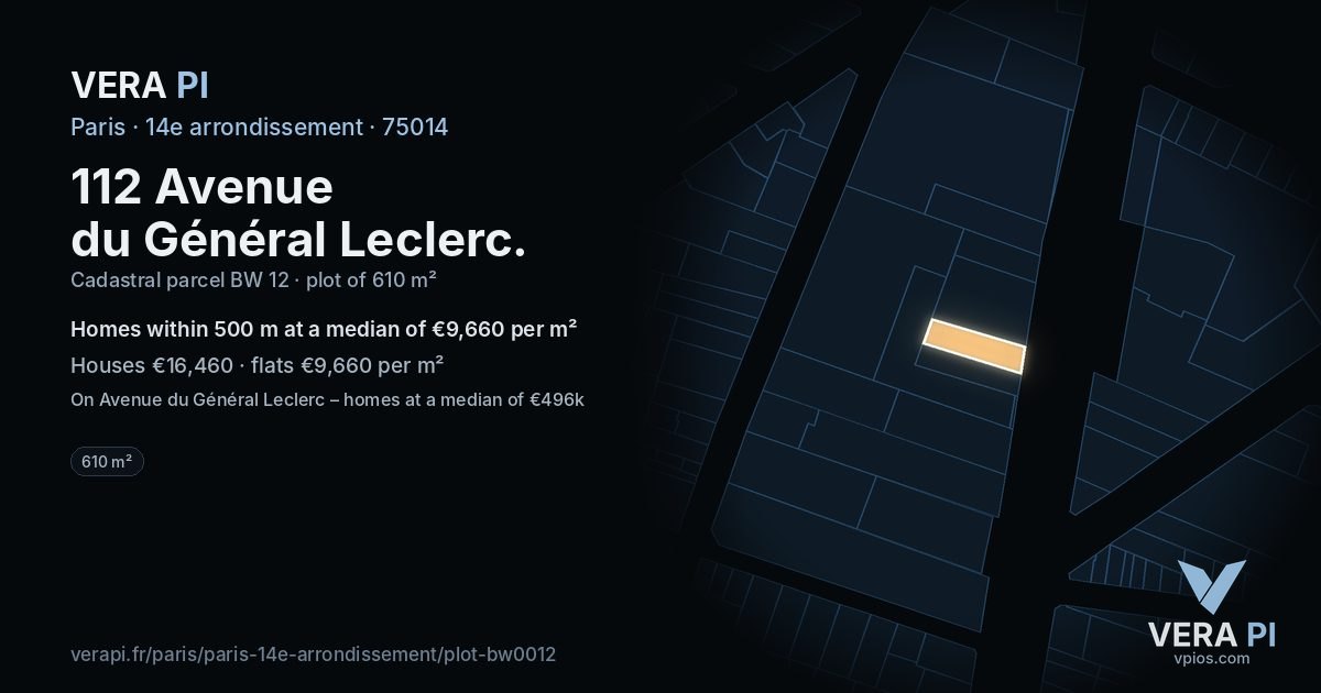 112 Avenue du Général Leclerc, 14e arrondissement at night – the plot lit, the parcels around coloured by the prices near them