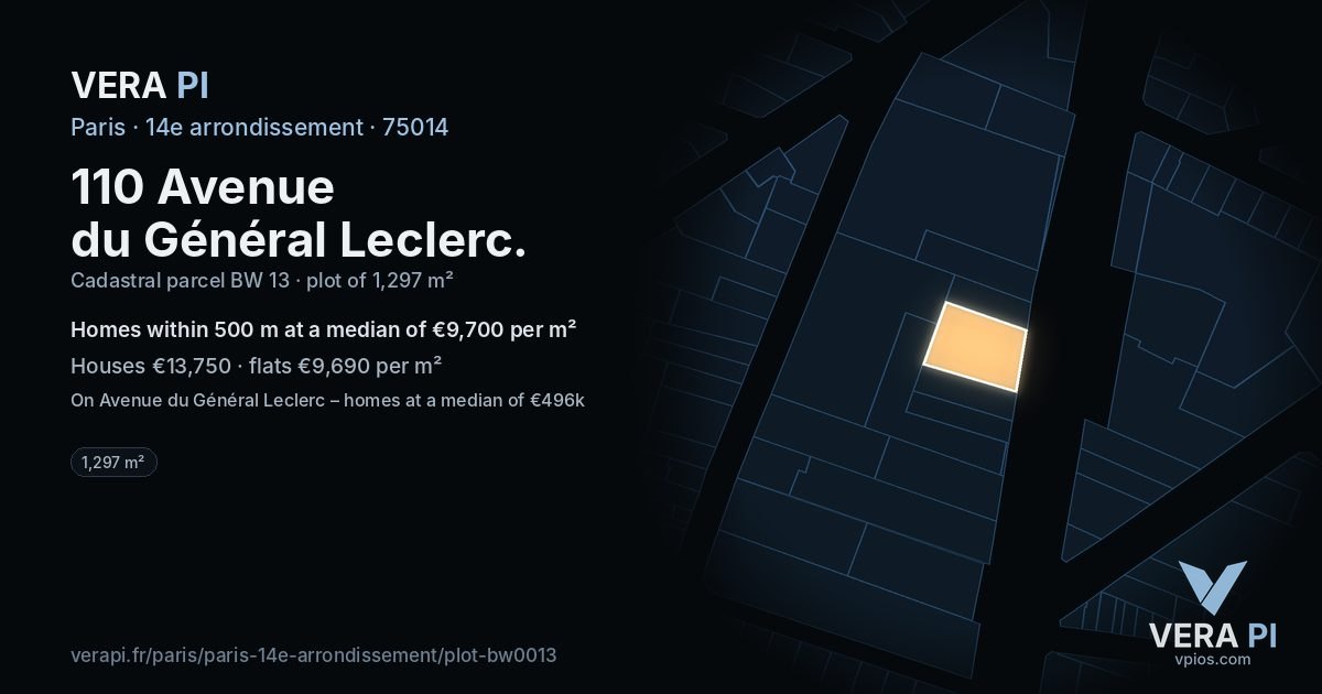 110 Avenue du Général Leclerc, 14e arrondissement at night – the plot lit, the parcels around coloured by the prices near them