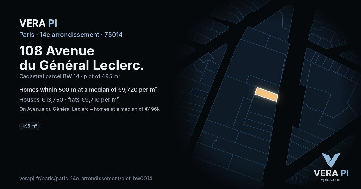 108 Avenue du Général Leclerc, 14e arrondissement at night – the plot lit, the parcels around coloured by the prices near them