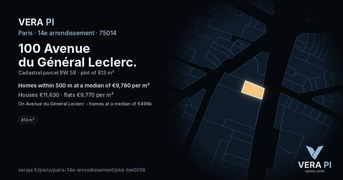 100 Avenue du Général Leclerc, 14e arrondissement at night – the plot lit, the parcels around coloured by the prices near them