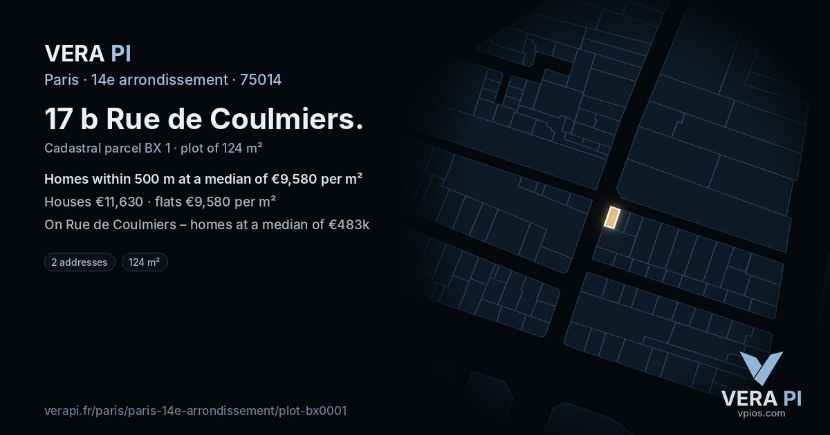 17 b Rue de Coulmiers, 14e arrondissement at night – the plot lit, the parcels around coloured by the prices near them