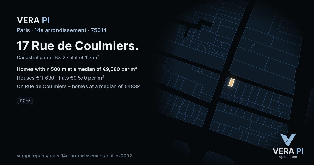 17 Rue de Coulmiers, 14e arrondissement at night – the plot lit, the parcels around coloured by the prices near them