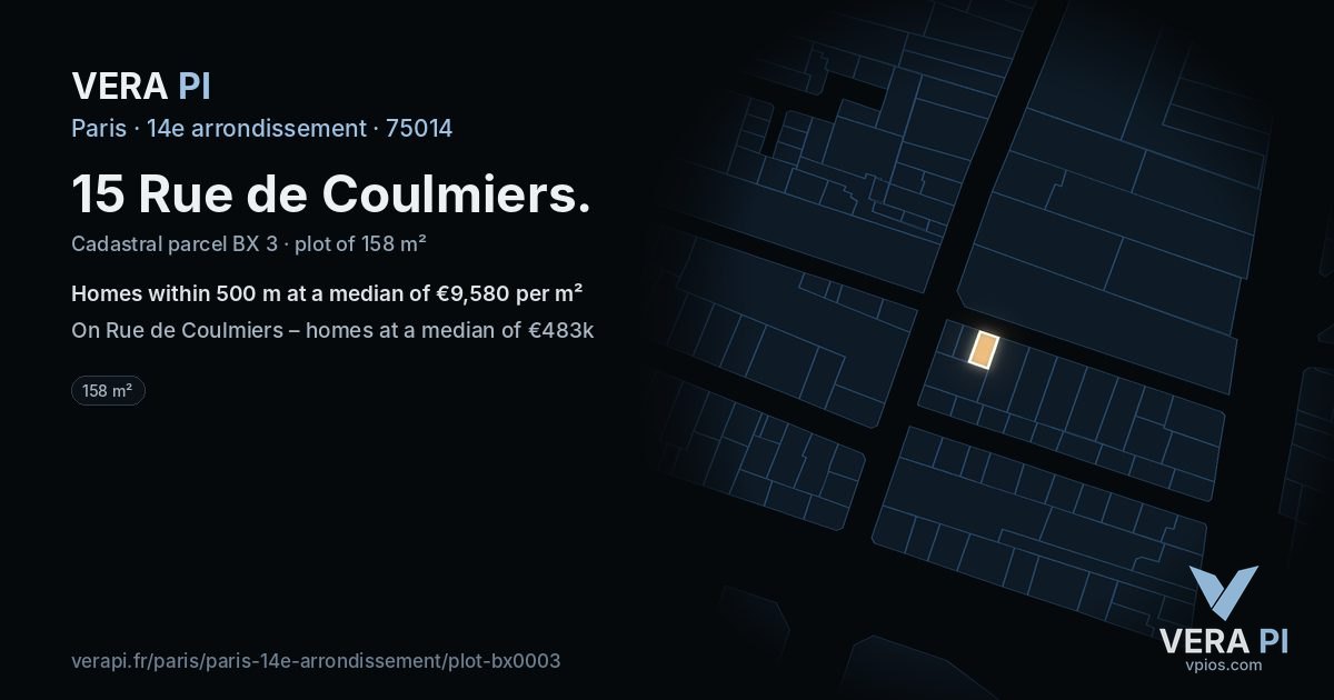 15 Rue de Coulmiers, 14e arrondissement at night – the plot lit, the parcels around coloured by the prices near them