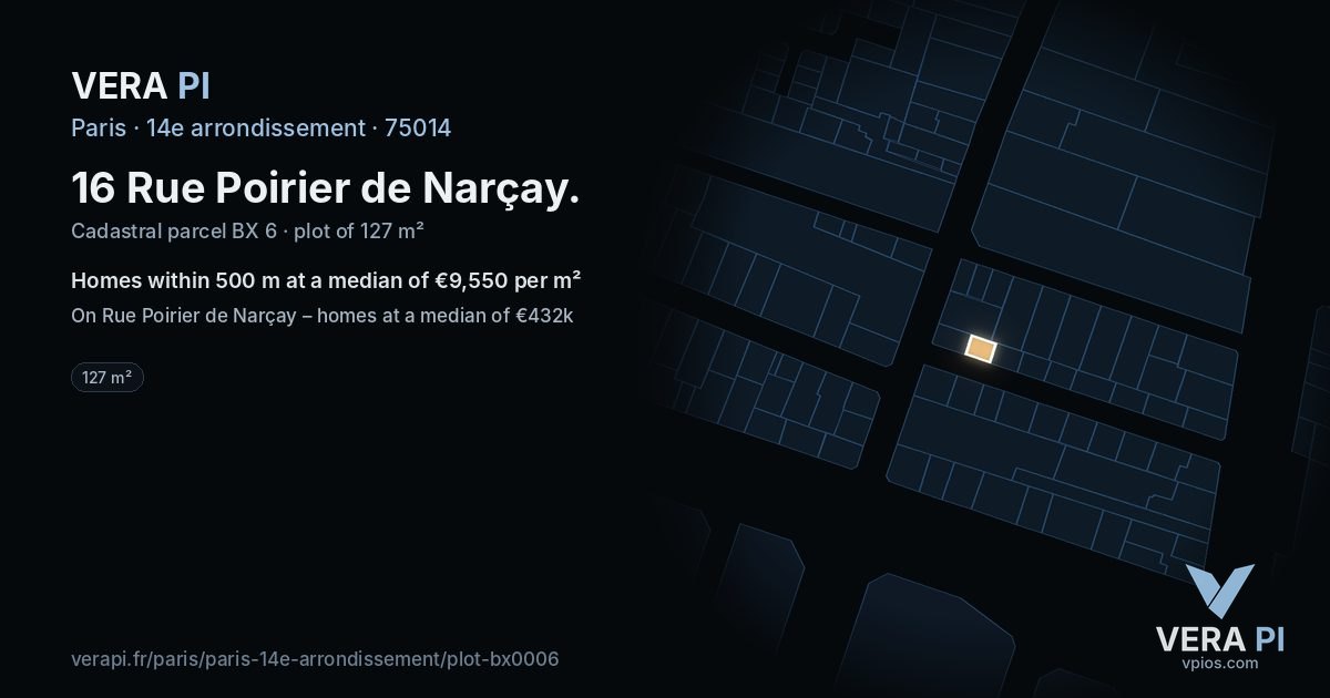 16 Rue Poirier de Narçay, 14e arrondissement at night – the plot lit, the parcels around coloured by the prices near them