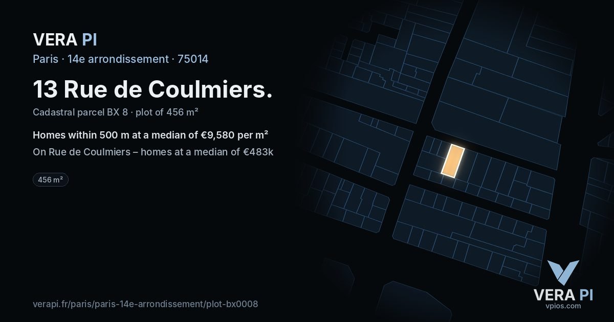 13 Rue de Coulmiers, 14e arrondissement at night – the plot lit, the parcels around coloured by the prices near them