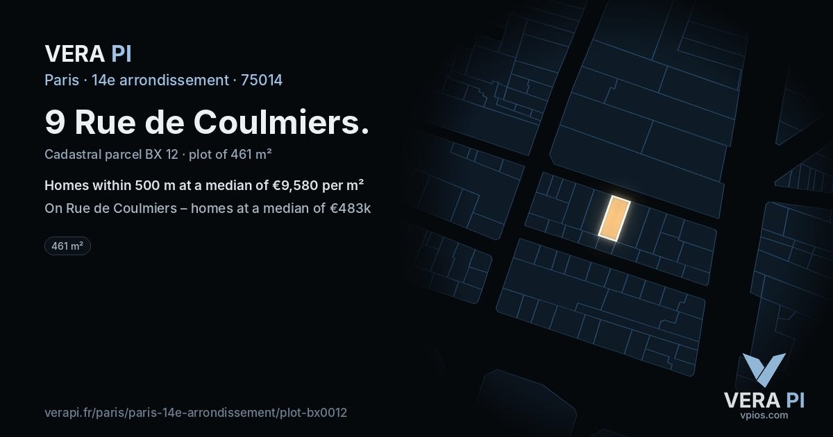 9 Rue de Coulmiers, 14e arrondissement at night – the plot lit, the parcels around coloured by the prices near them