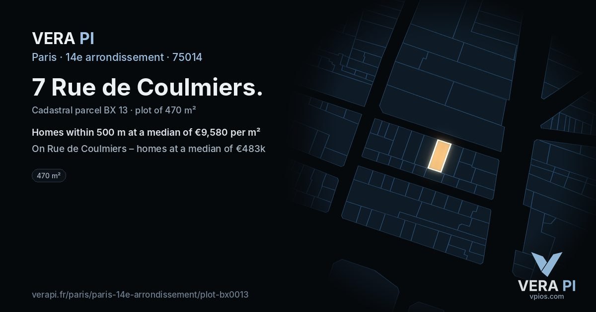 7 Rue de Coulmiers, 14e arrondissement at night – the plot lit, the parcels around coloured by the prices near them