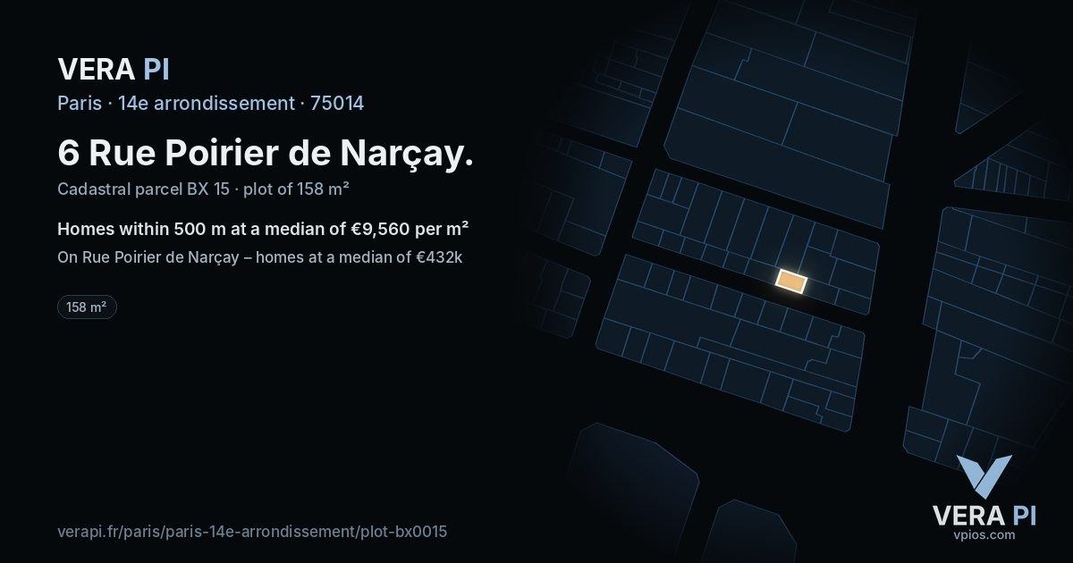 6 Rue Poirier de Narçay, 14e arrondissement at night – the plot lit, the parcels around coloured by the prices near them