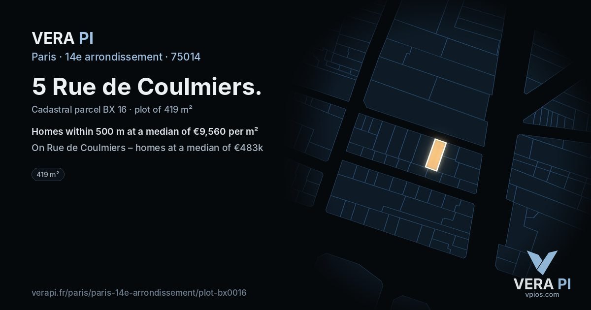 5 Rue de Coulmiers, 14e arrondissement at night – the plot lit, the parcels around coloured by the prices near them
