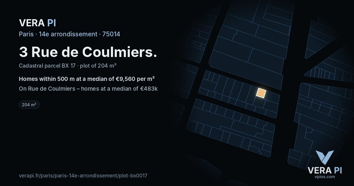3 Rue de Coulmiers, 14e arrondissement at night – the plot lit, the parcels around coloured by the prices near them