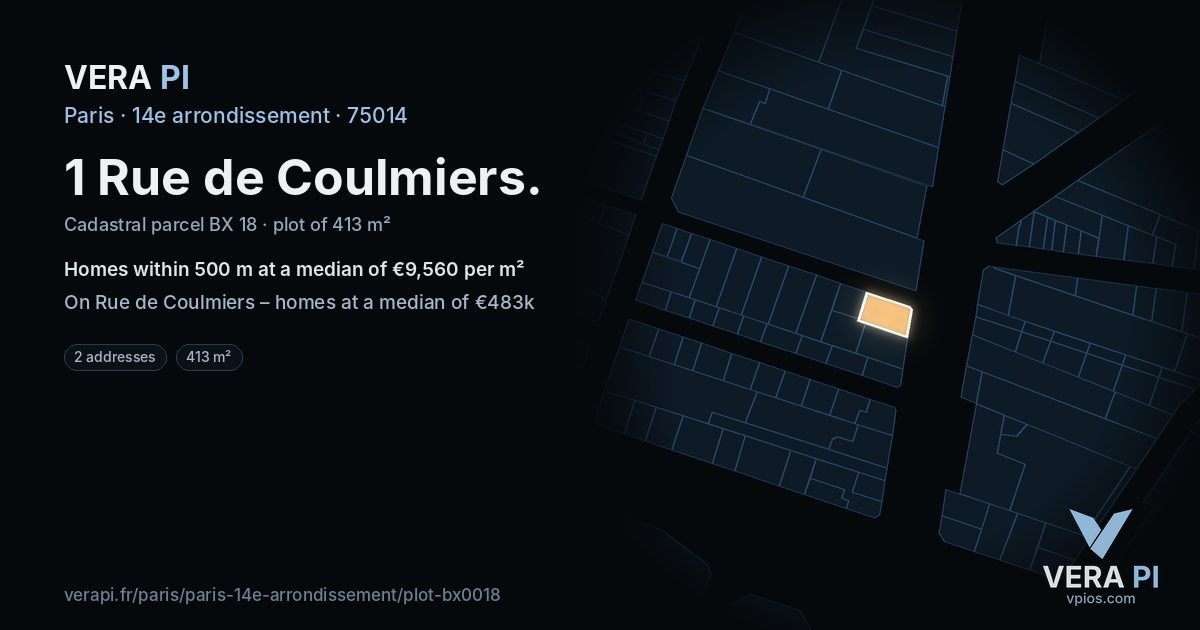 1 Rue de Coulmiers, 14e arrondissement at night – the plot lit, the parcels around coloured by the prices near them