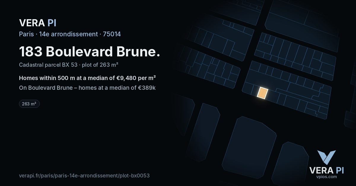 183 Boulevard Brune, 14e arrondissement at night – the plot lit, the parcels around coloured by the prices near them