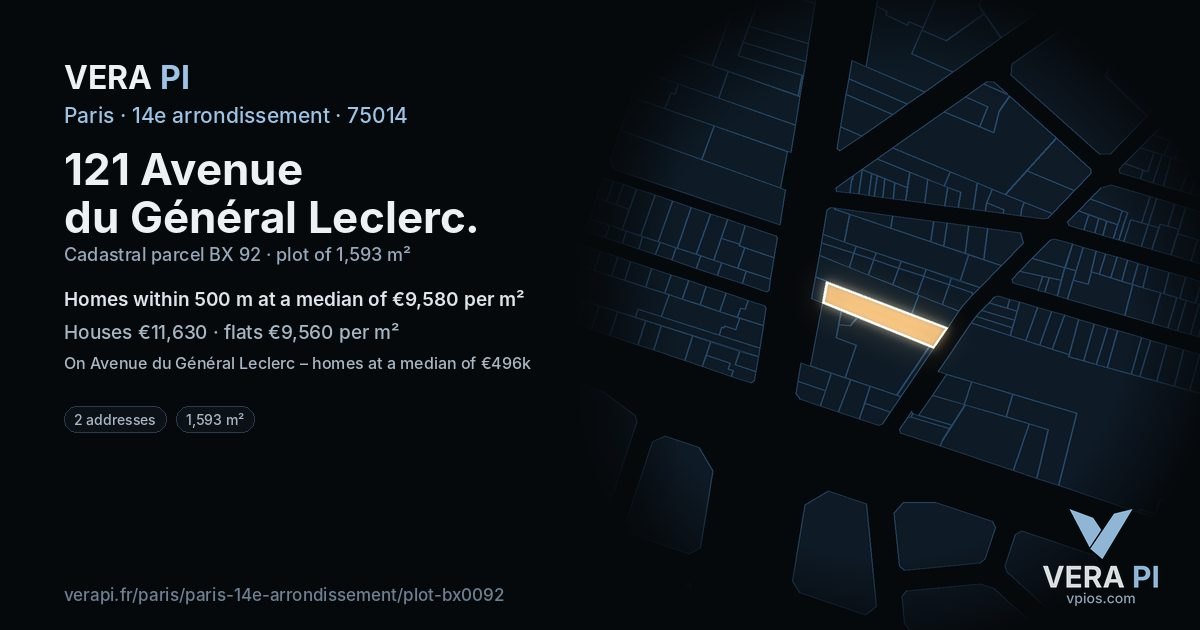 121 Avenue du Général Leclerc, 14e arrondissement at night – the plot lit, the parcels around coloured by the prices near them