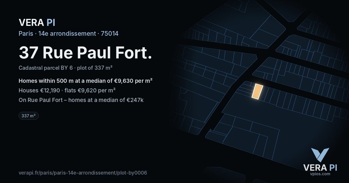 37 Rue Paul Fort, 14e arrondissement at night – the plot lit, the parcels around coloured by the prices near them