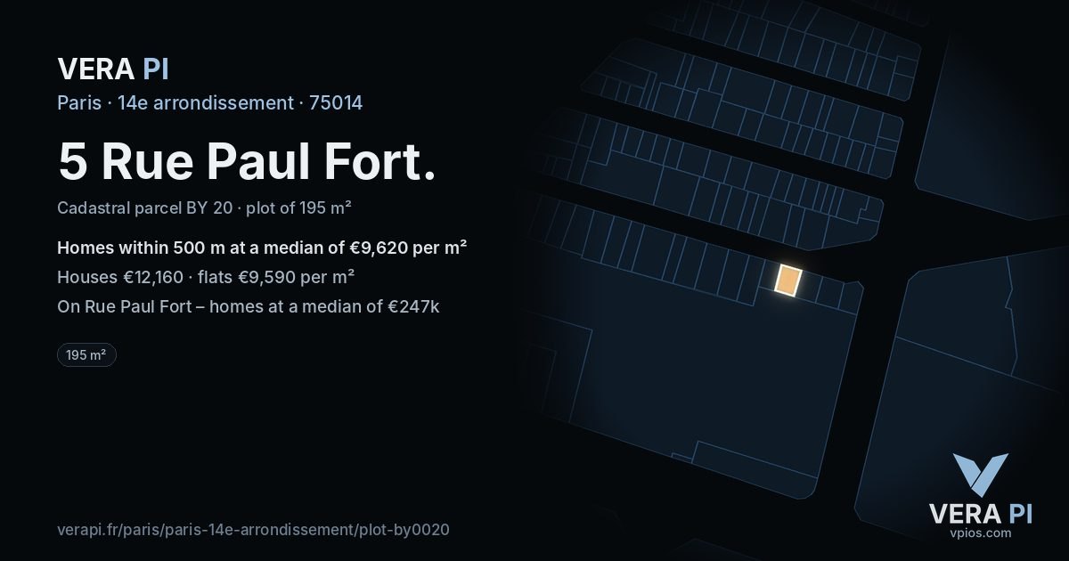 5 Rue Paul Fort, 14e arrondissement at night – the plot lit, the parcels around coloured by the prices near them