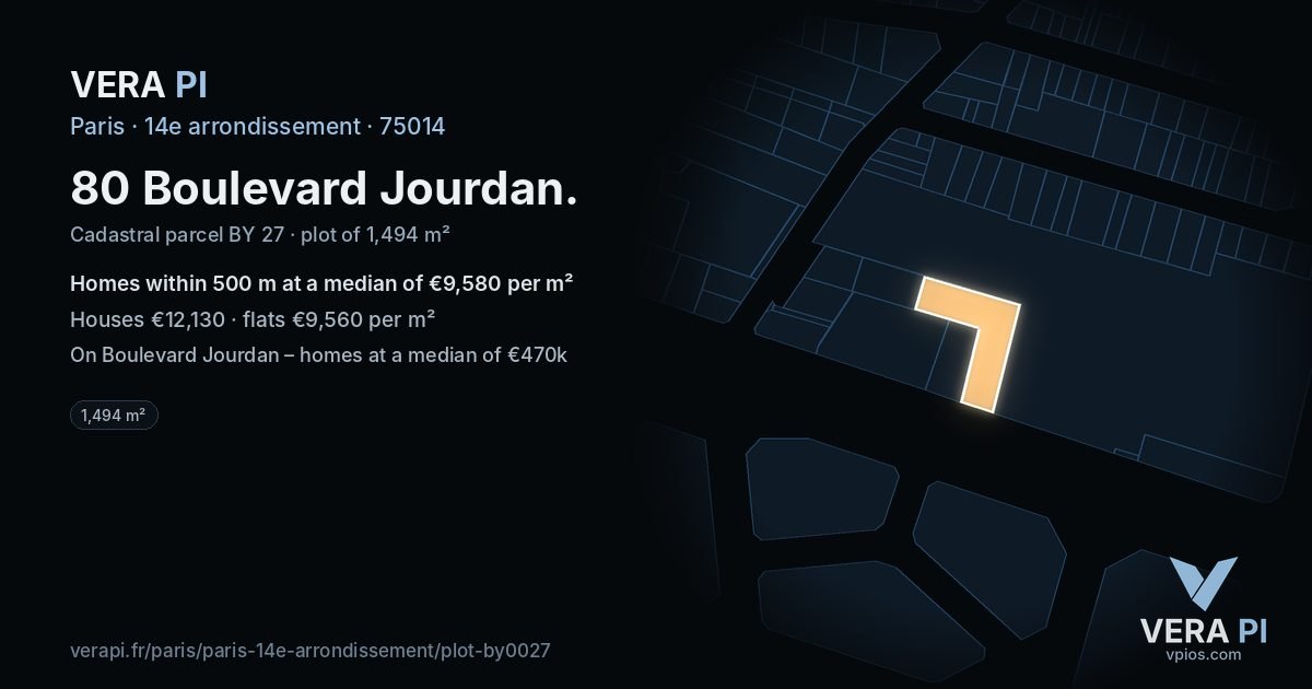 80 Boulevard Jourdan, 14e arrondissement at night – the plot lit, the parcels around coloured by the prices near them