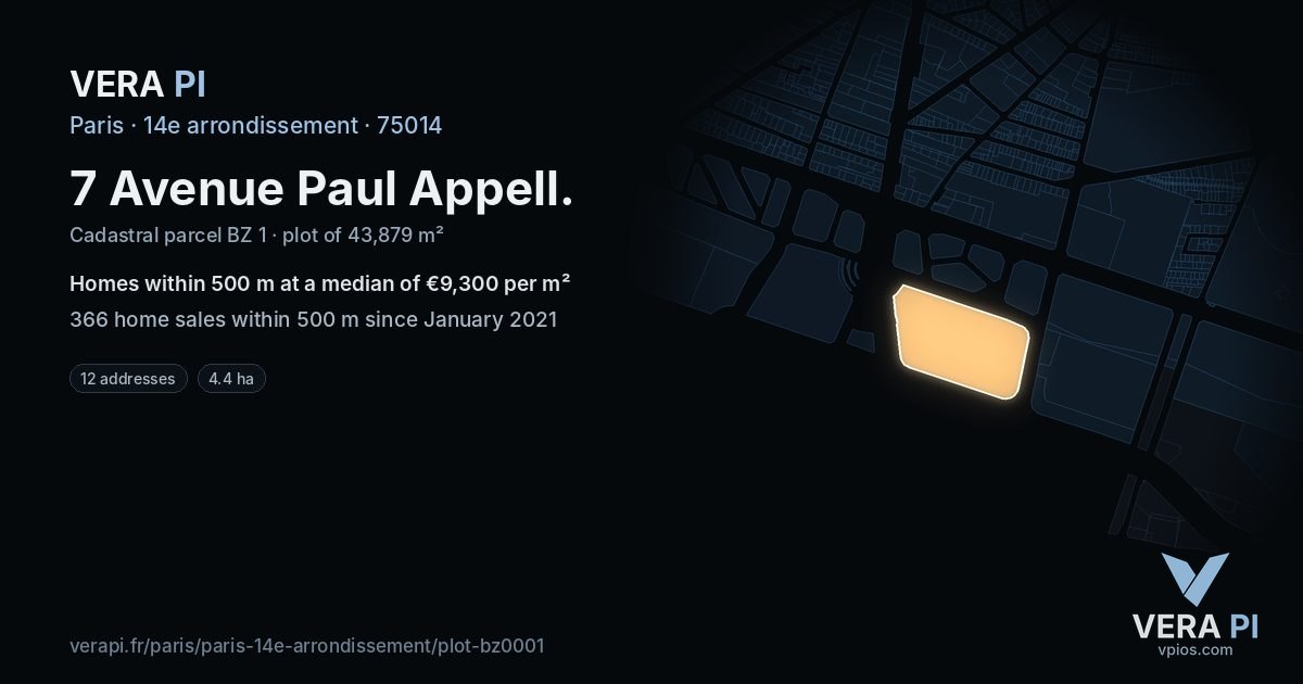 7 Avenue Paul Appell, 14e arrondissement at night – the plot lit, the parcels around coloured by the prices near them