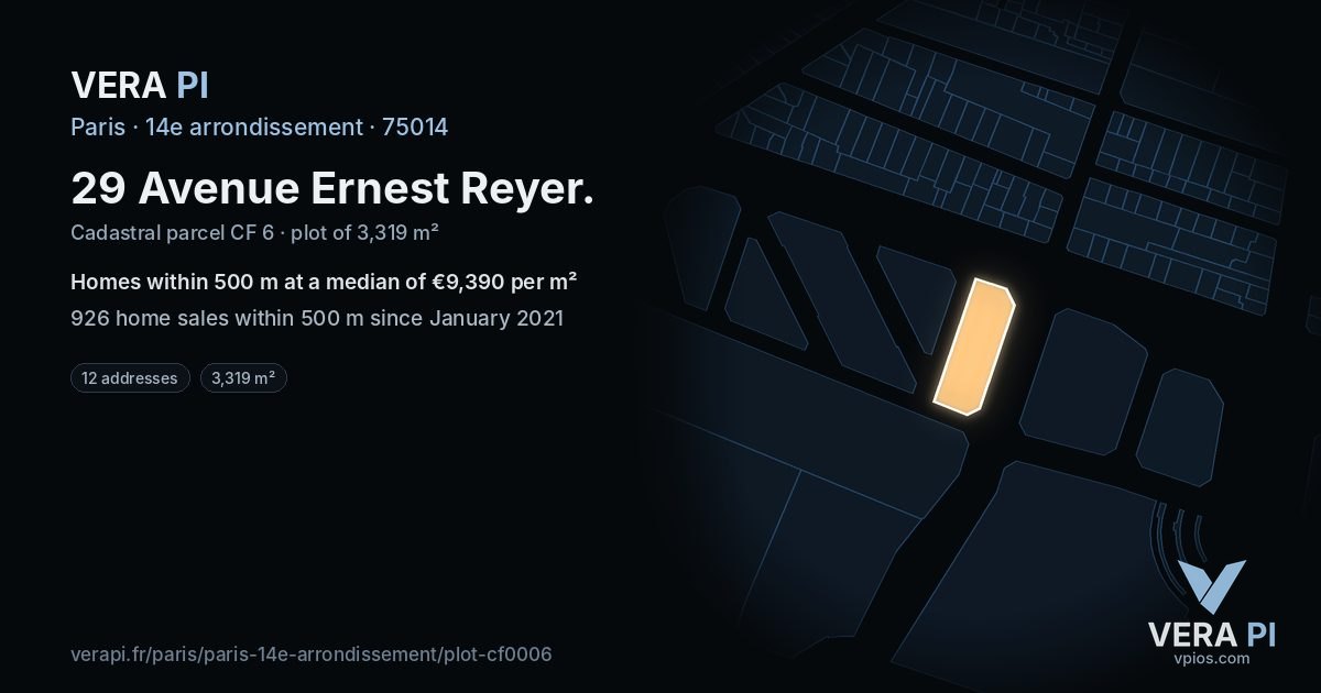29 Avenue Ernest Reyer, 14e arrondissement at night – the plot lit, the parcels around coloured by the prices near them