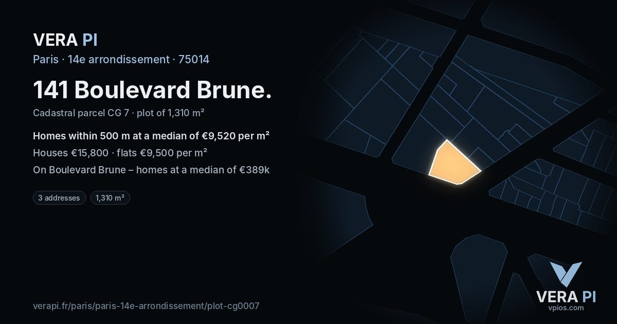 141 Boulevard Brune, 14e arrondissement at night – the plot lit, the parcels around coloured by the prices near them