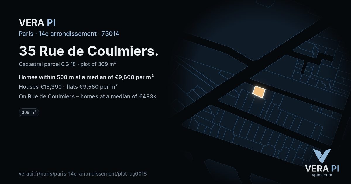 35 Rue de Coulmiers, 14e arrondissement at night – the plot lit, the parcels around coloured by the prices near them