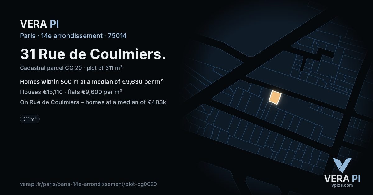 31 Rue de Coulmiers, 14e arrondissement at night – the plot lit, the parcels around coloured by the prices near them