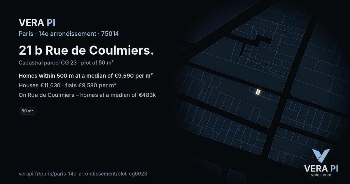 21 b Rue de Coulmiers, 14e arrondissement at night – the plot lit, the parcels around coloured by the prices near them